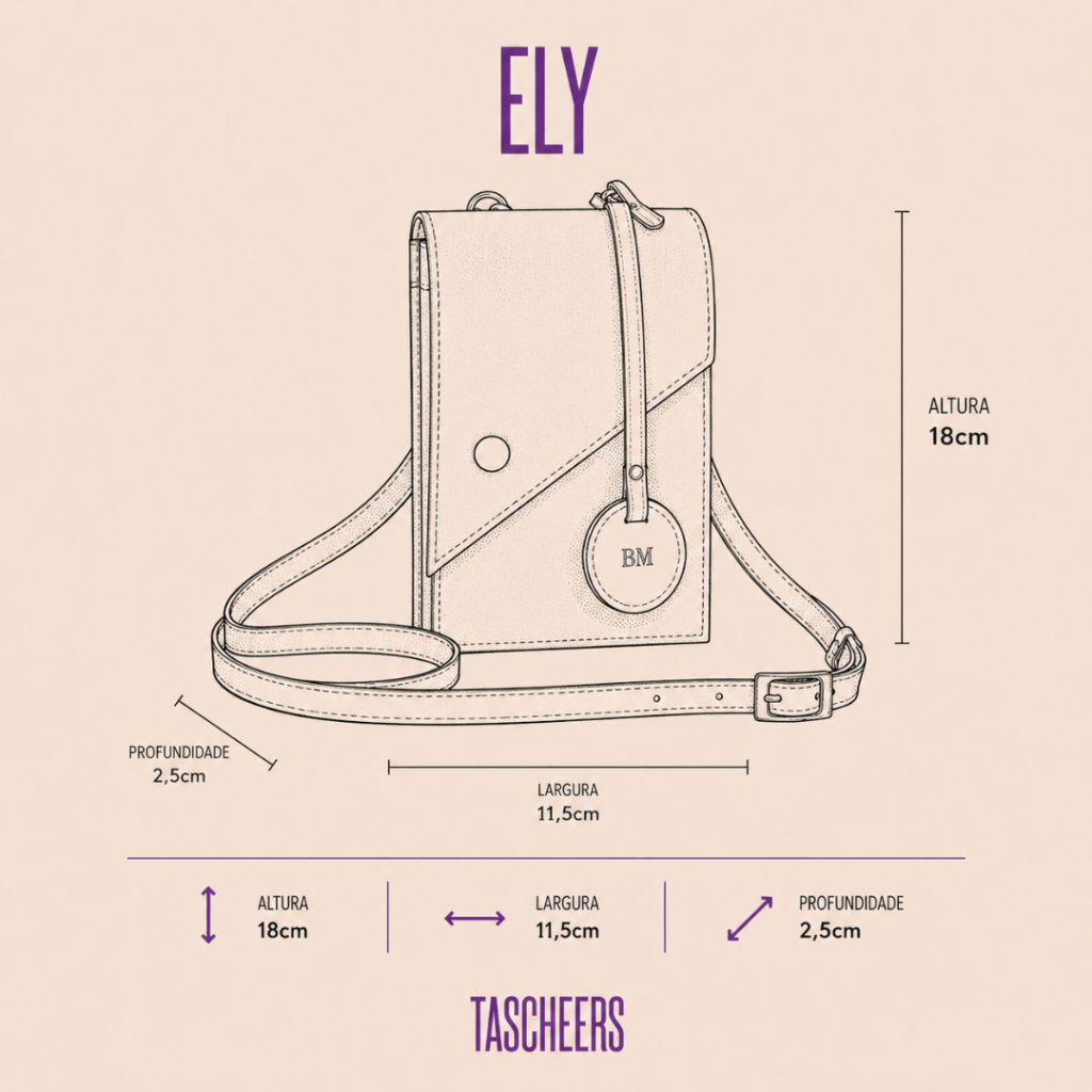 Bolsa estruturada de couro legítimo Ely By Tascheers com acabamento artesanal, divisórias inteligentes e ferragens douradas premium.