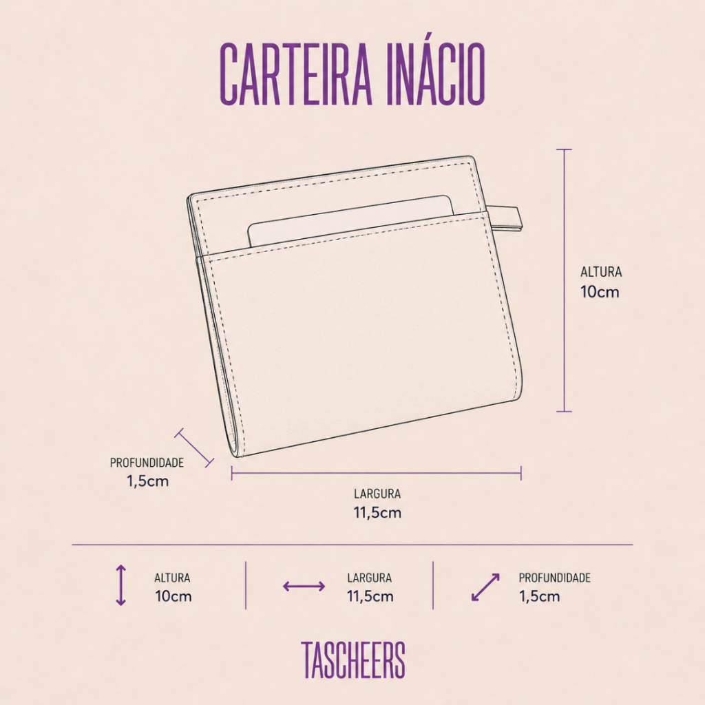 Carteira masculina slim de couro legítimo Inácio By Tascheers com acabamento artesanal, compartimentos para cartões e design compacto.