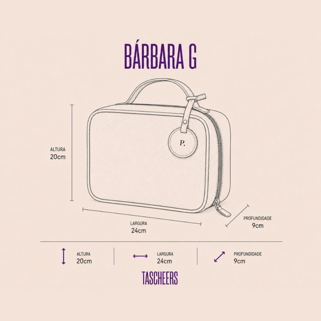 Necessaire organizadora de couro legítimo Bárbara Grande By Tascheers com amplo espaço interno, fechamento em zíper e acabamento artesanal premium.