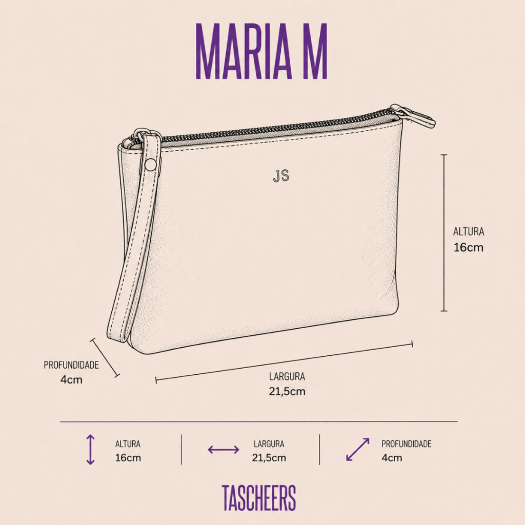 Necessaire organizadora de couro legítimo Maria Média By Tascheers com fechamento em zíper superior e acabamento artesanal premium.