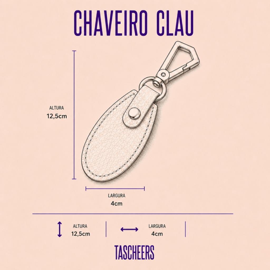 Chaveiro unissex de couro legítimo Clau By Tascheers na cor única com mosquetão, argola metálica dourada e iniciais personalizadas em Hot Stamping.
