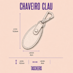 Chaveiro unissex de couro legítimo Clau By Tascheers na cor única com mosquetão, argola metálica dourada e iniciais personalizadas em Hot Stamping.
