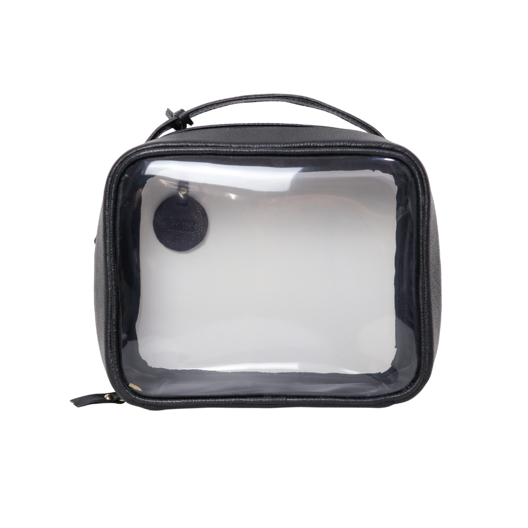 necessaire-luisa-monocromatica-pequena-preto-verso Necessaire de couro legítimo Luísa Monocromática Pequena By Tascheers com acabamento tonal uniforme, fechamento em zíper e design artesanal compacto.