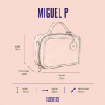 Necessaire compacta de couro legítimo Miguel Pequena By Tascheers com formato retangular estruturado, fechamento em zíper metálico e acabamento artesanal premium.