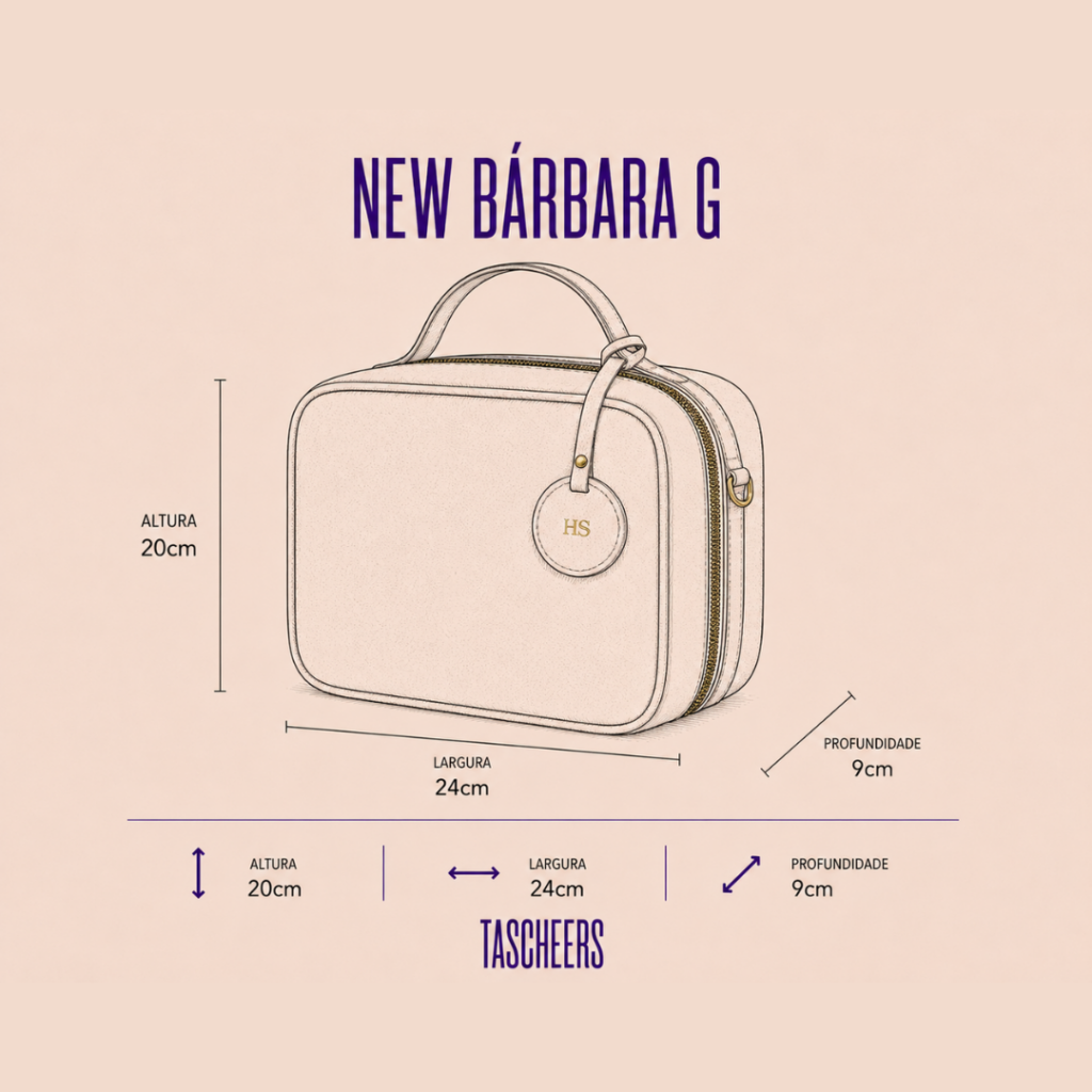 Necessaire de couro legítimo New Bárbara Grande By Tascheers com amplo espaço interno, fechamento em zíper metálico superior e design artesanal estruturado.
