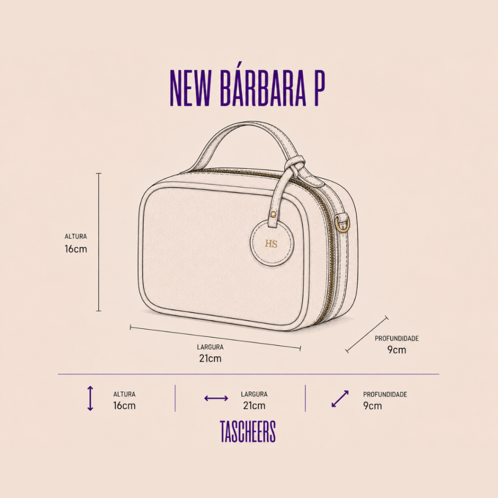 Necessaire de couro legítimo New Bárbara Pequena By Tascheers com formato compacto, fechamento em zíper metálico e acabamento artesanal estruturado.