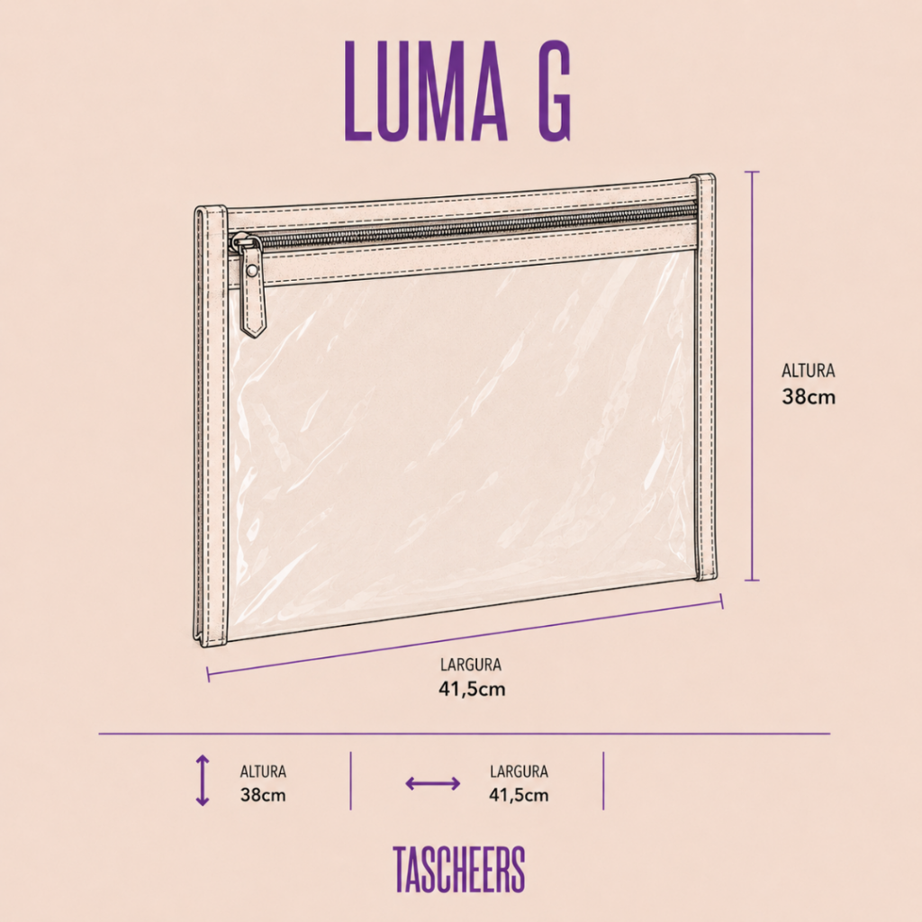 Organizador de couro legítimo Luma Grande By Tascheers com amplo espaço interno, fechamento em zíper, formato estruturado e acabamento artesanal premium.