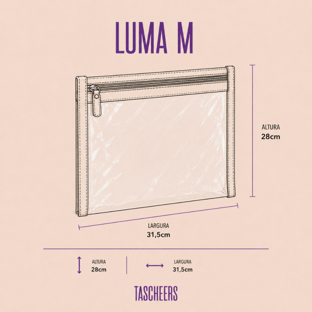Organizador de couro legítimo Luma Médio By Tascheers com fechamento em zíper, formato estruturado de tamanho intermediário e acabamento artesanal premium.