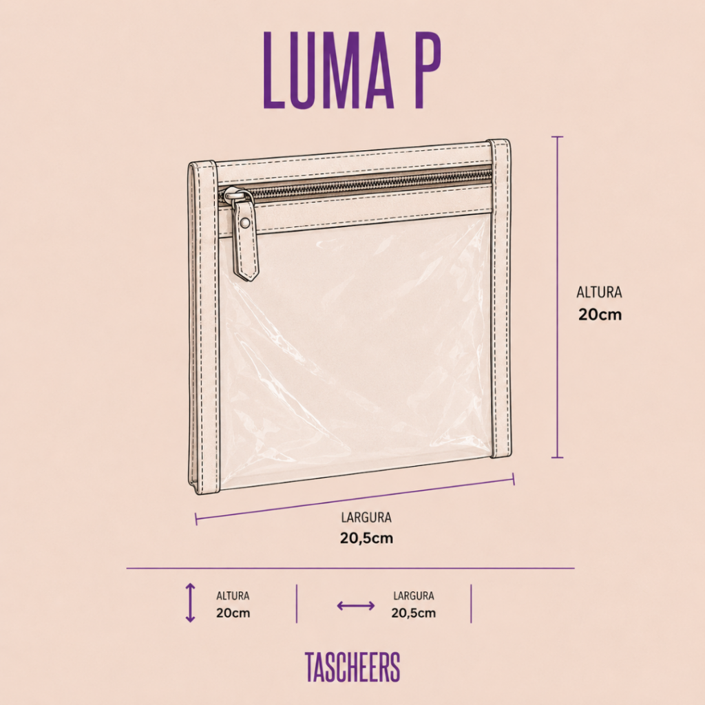 Organizador de couro legítimo Luma Pequeno By Tascheers com fechamento em zíper, formato compacto estruturado e acabamento artesanal premium.