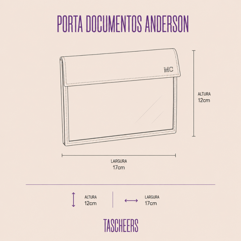 Porta documento de couro legítimo Anderson By Tascheers com design slim, compartimentos internos transparentes e acabamento artesanal premium.