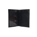 Carteira de couro legítimo unissex Ilca By Tascheers modelo super slim sem fechamento com visor interno transparente em plástico cristal, divisórias para cartões e bolso externo.
