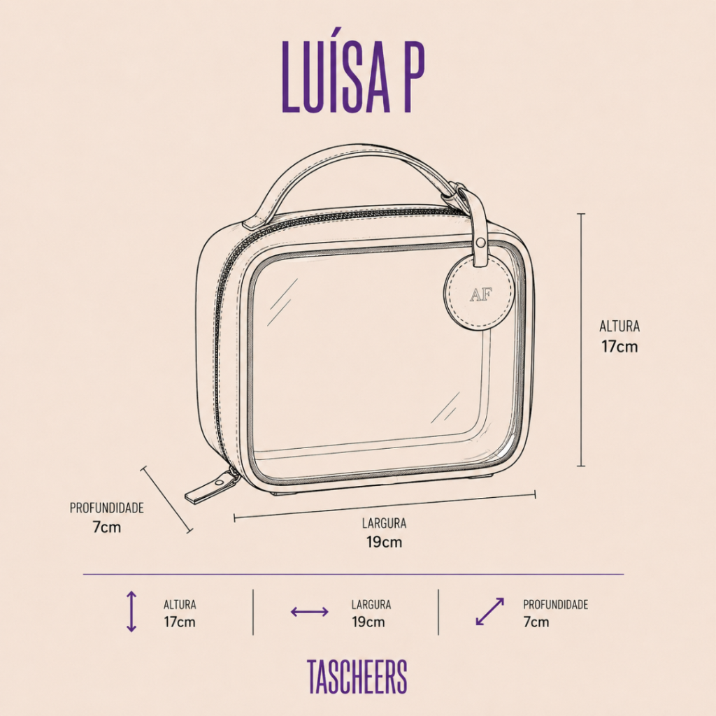 Necessaire organizadora feminina de couro legítimo Luísa Pequena By Tascheers compacta com fechamento em zíper e acabamento artesanal.