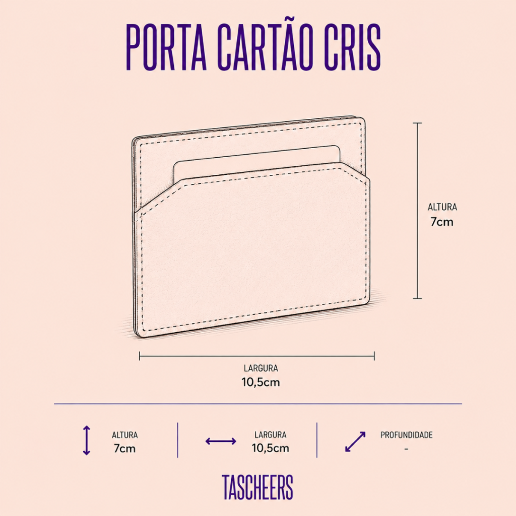 Porta cartão de couro legítimo Cris By Tascheers com formato slim pocket, múltiplos compartimentos e acabamento artesanal costurado à mão.